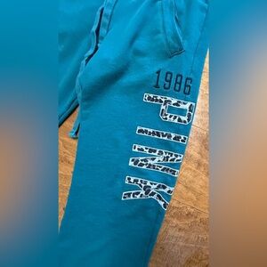 PINK VS Y2K Boyfriend Sweatpants Green Leopard Logo Raw Hem